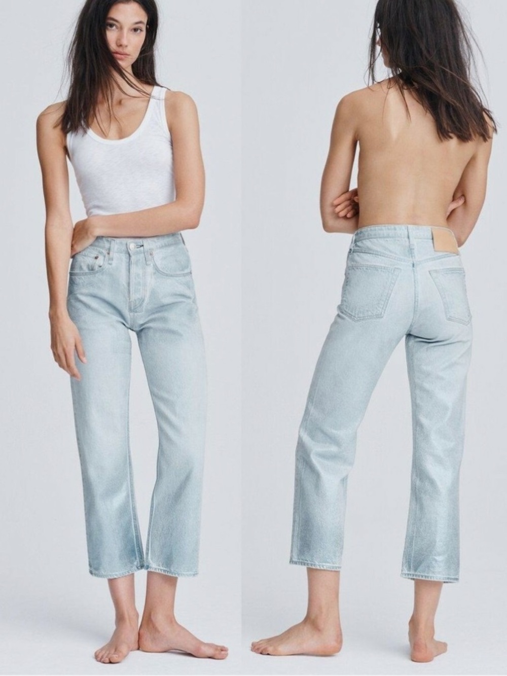 Rag & Bone Maya High Rise Ankle Straight Jean Raven Foil size 25